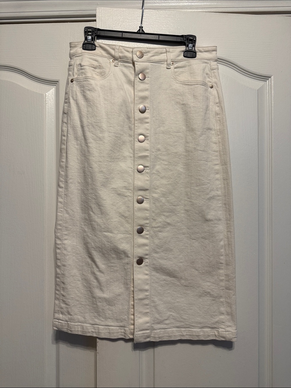 LOFT Cream Button-Front Midi Skirt